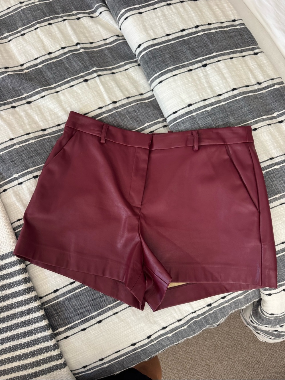 Kenneth Cole Burgundy High-Waist Faux Leather Shorts